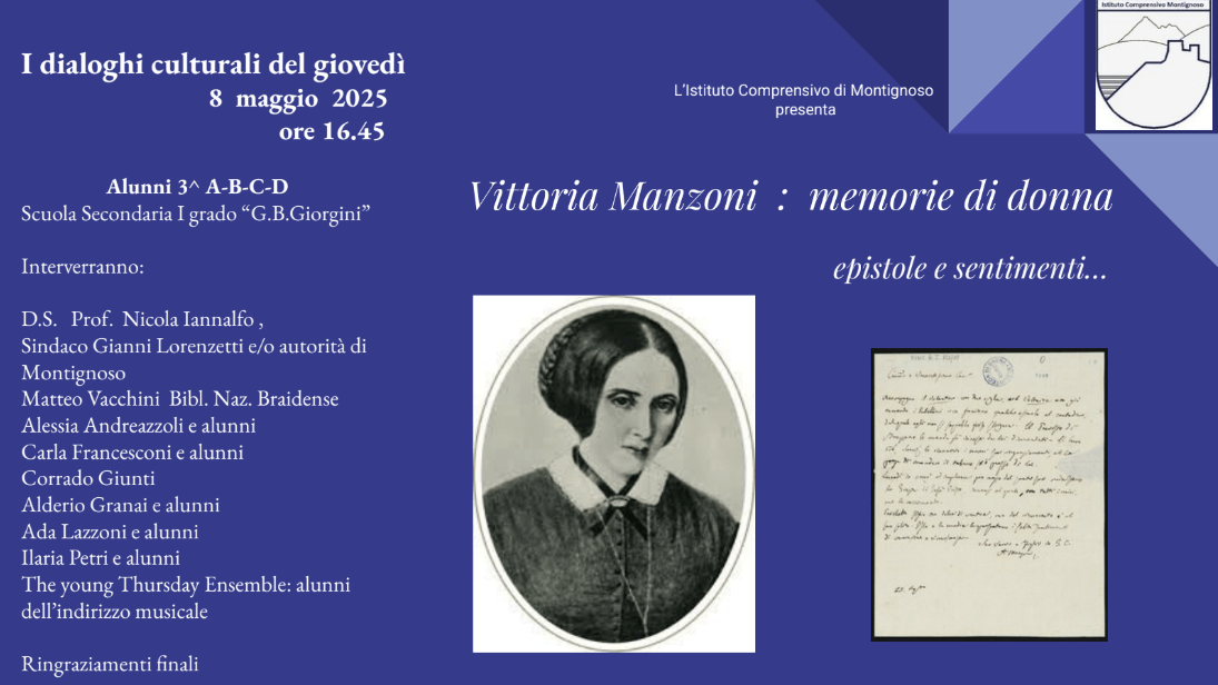 I dialoghi culturali del GIOVEDI’- Vittoria Manzoni: memorie di donna epistole e sentimenti…